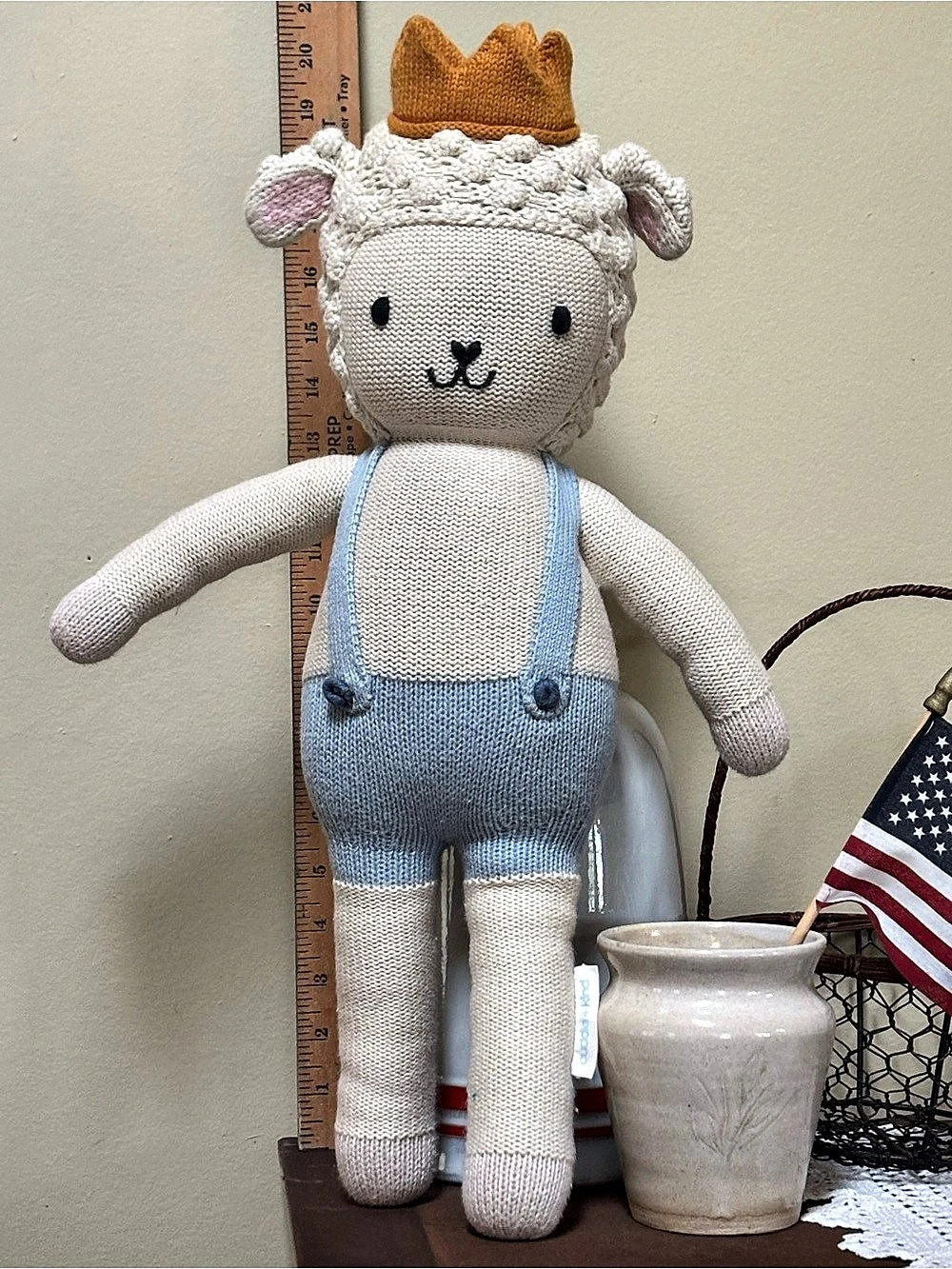 Cuddle + Kind Sebastian the Lamb Knitted Doll White & Blue